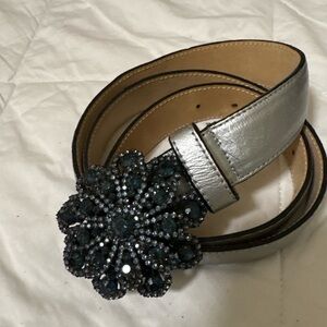 Leatherock Silver Belt with Black Beaded Floral Buckle